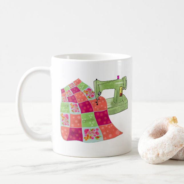 Quilt Sewing Machine Mug (With Donut)