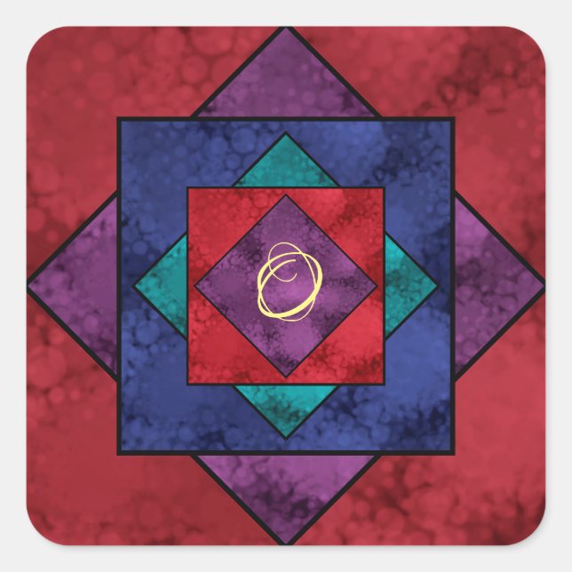 Quilt Square Monogram Square Sticker (Front)