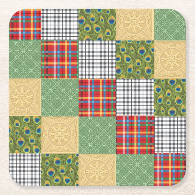 Quilt Squares Fun Faux Quilt Coaster (Front)