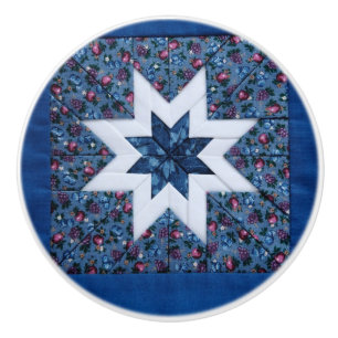 Quilt star blue ceramic knob