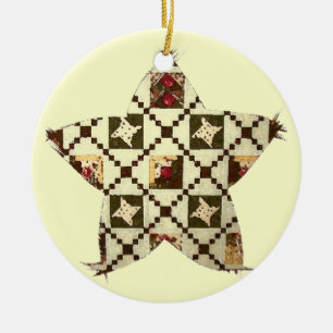 Quilt Star Ceramic Tree Decoration
