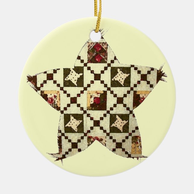 Quilt Star Ceramic Tree Decoration (Front)