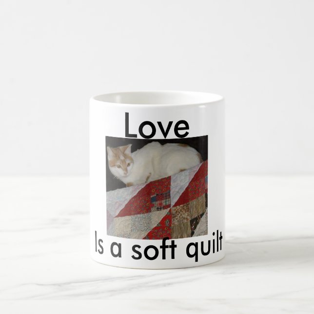 quilt with cat - Copy, Love, Is a soft quilt Coffee Mug (Center)
