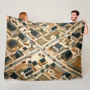Quilted Abstract Aerial Farm Landscape Fleece Blanket