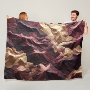 Quilted Abstract Burgundy Tan Topography Landscape Fleece Blanket