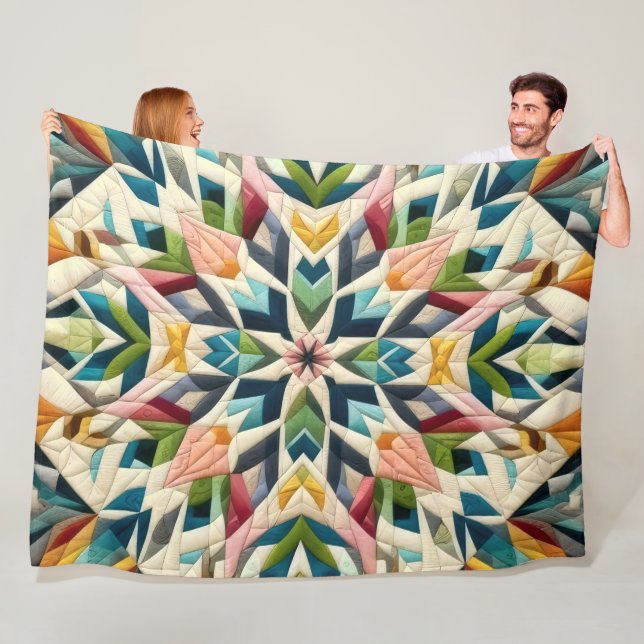 Quilted Abstract Design Fleece Blanket (In Situ)