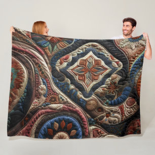 Quilted Abstract Design Fleece Blanket