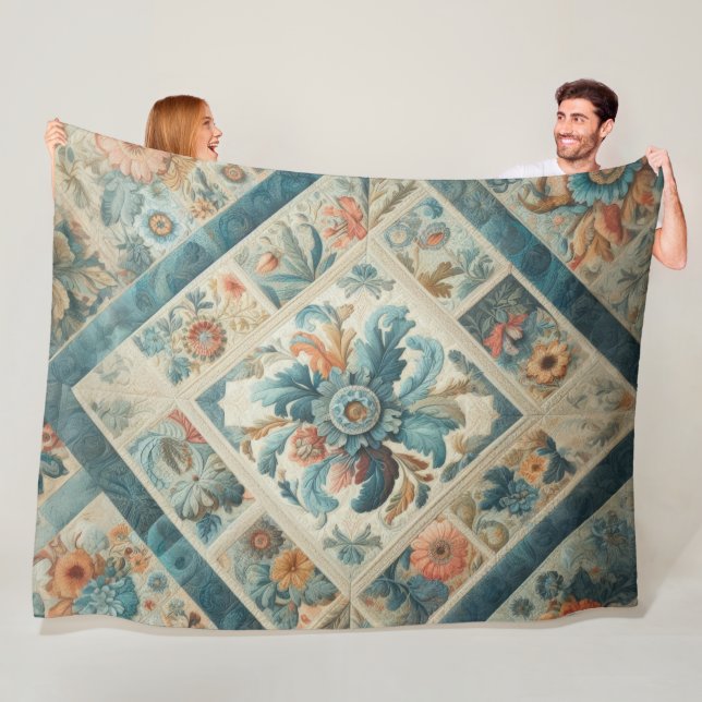 Quilted Abstract Design Fleece Blanket (In Situ)