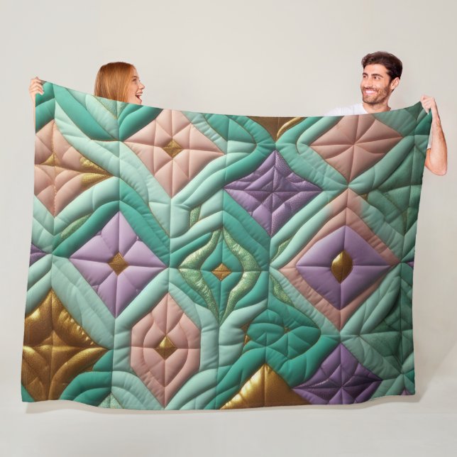 Quilted Abstract Design Fleece Blanket (In Situ)