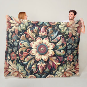 Quilted Abstract Floral Design Fleece Blanket