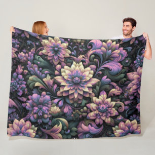 Quilted Abstract Floral Design Fleece Blanket
