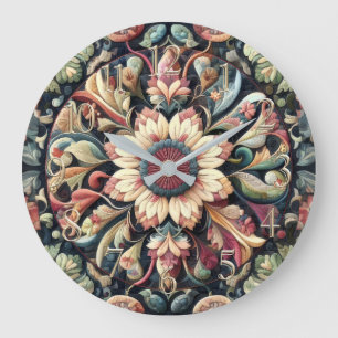 Quilted Abstract Floral Design Large Clock