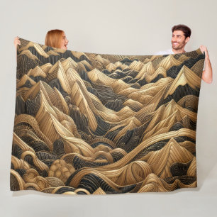 Quilted Black Gold Abstract Mountain Design Fleece Blanket