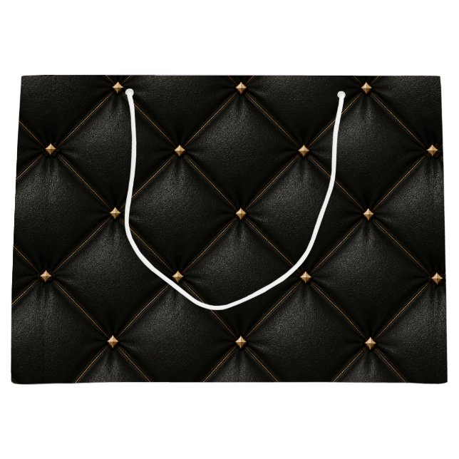 Quilted Black Leather with Gold Studs Large Gift Bag (Front)