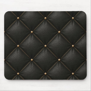 Quilted Black Leather with Gold Studs Mouse Mat