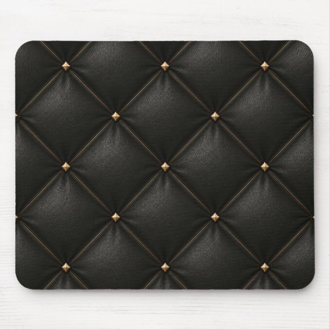 Quilted Black Leather with Gold Studs Mouse Mat (Front)