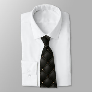Quilted Black Leather with Gold Studs Tie