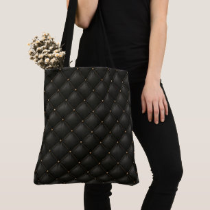 Quilted Black Leather with Gold Studs Tote Bag