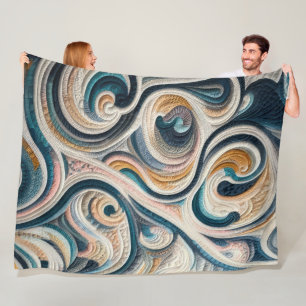 Quilted Blue Gold Abstract Design Fleece Blanket