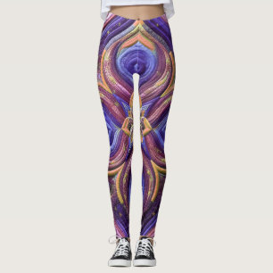 Quilted Blue Plum Abstract Design Leggings