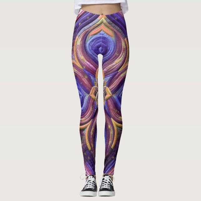 Quilted Blue Plum Abstract Design Leggings (Front)