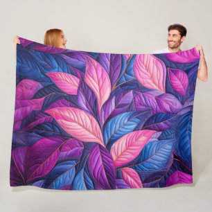 Quilted Blue Purple Pink Leaves Design Fleece Blanket