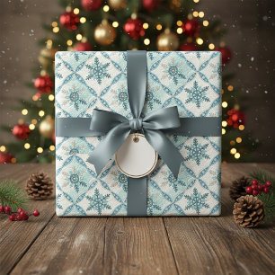 Quilted Blue Snowflake Pattern Winter Wrapping Paper