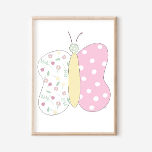 Quilted Butterfly Art Print on White Background