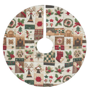 Quilted Christmas Design Brushed Polyester Tree Skirt
