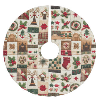Quilted Christmas Design Brushed Polyester Tree Skirt