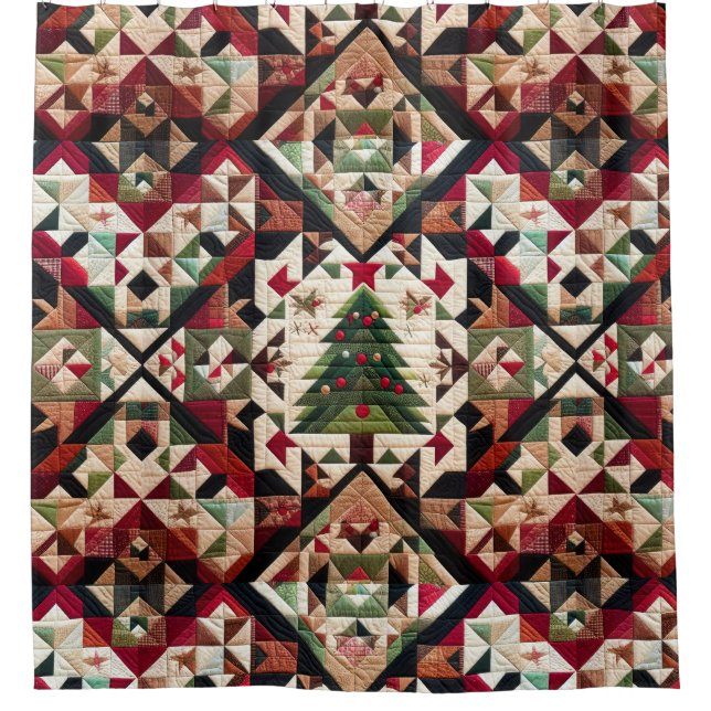 Quilted Christmas Design Shower Curtain (Front)