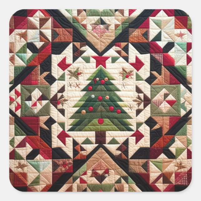 Quilted Christmas Design Square Sticker (Front)