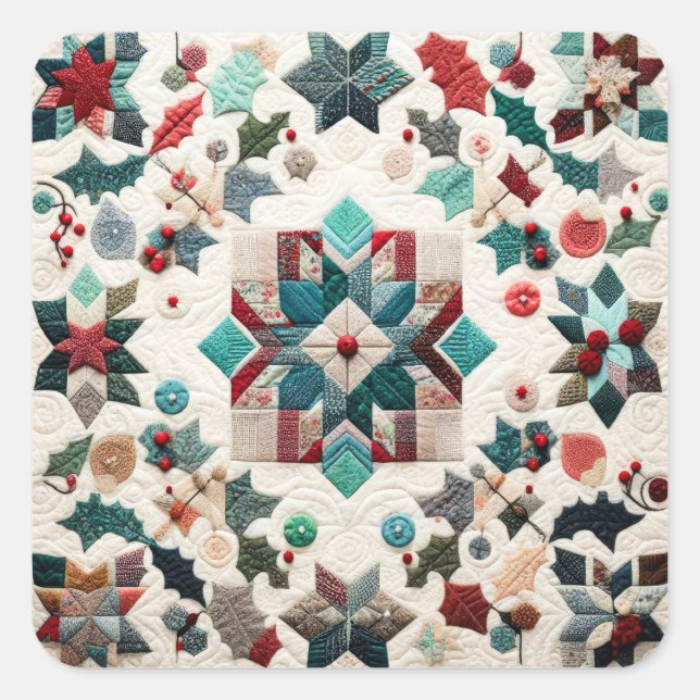 Quilted Christmas Design Square Sticker (Front)