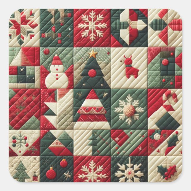 Quilted Christmas Design Square Sticker (Front)