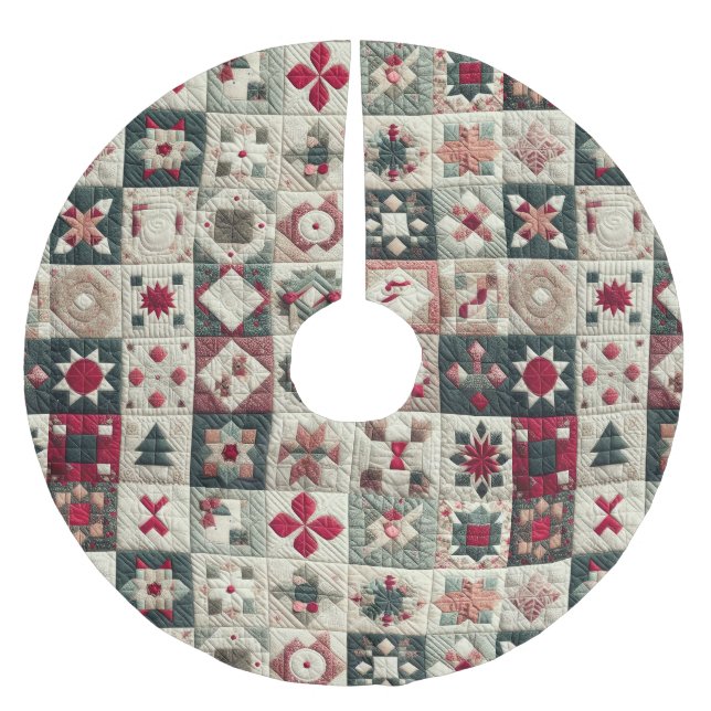 Quilted Christmas Designs Brushed Polyester Tree Skirt (Front)