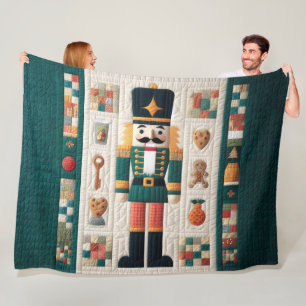 Quilted Christmas Nutcracker Fleece Blanket Teal