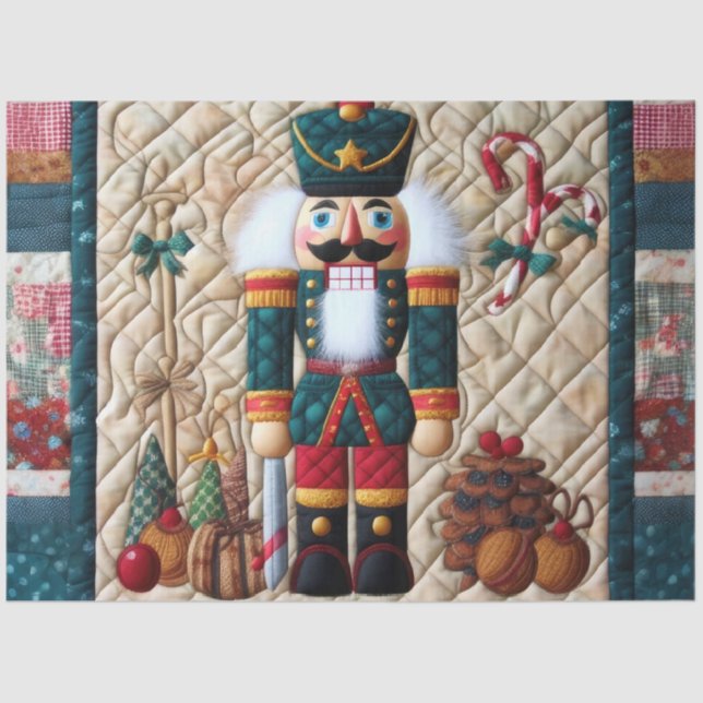 Quilted Christmas Nutcracker Green Red Tissue Paper (Front)