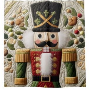 Quilted Christmas Nutcracker Shower Curtain