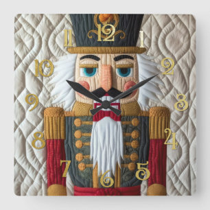 Quilted Christmas Nutcracker Square Wall Clock