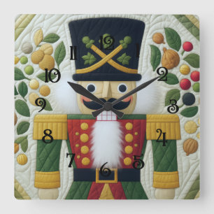 Quilted Christmas Nutcracker Square Wall Clock