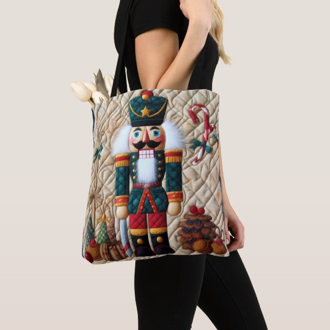 Quilted Christmas Nutcracker Tote Bag (Close Up)