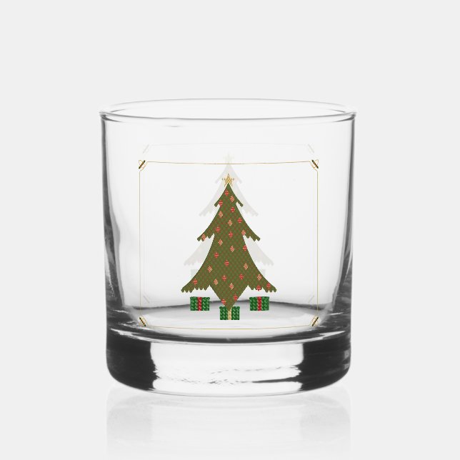Quilted Christmas Whiskey Glass (Front)