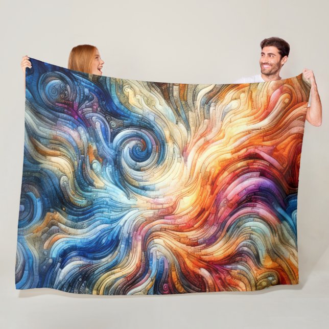 Quilted Colourful Abstract Design Fleece Blanket (In Situ)