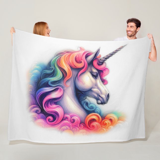 Quilted Colourful Unicorn Fleece Blanket (In Situ)