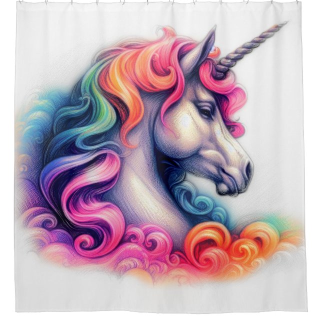 Quilted Colourful Unicorn Shower Curtain (Front)