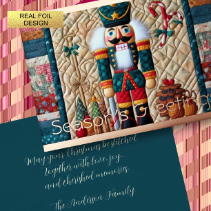 Quilted Design Nutcracker Christmas Foil Holiday Card