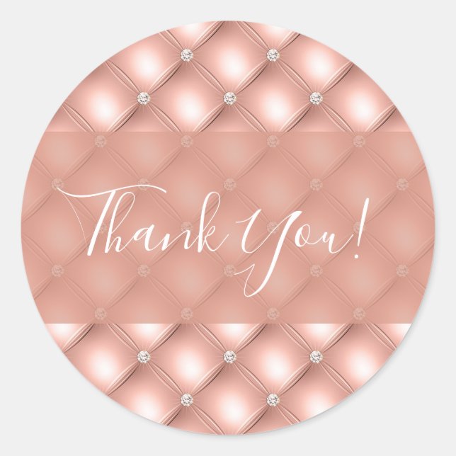 Quilted Diamond Sparkly Rose Gold Pink Luxury Classic Round Sticker (Front)
