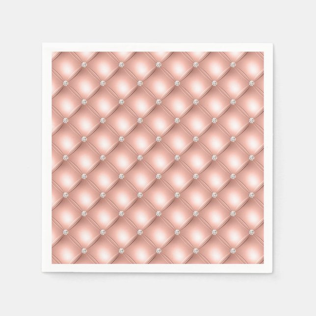 Quilted Diamond Sparkly Rose Gold Pink Luxury Napkin (Front)