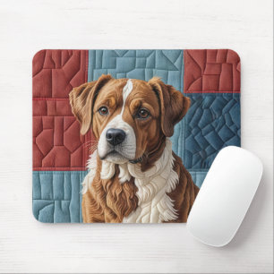 Quilted Dog On Patchwork Pattern Mouse Mat