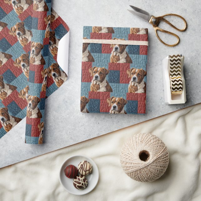 Quilted Dog On Patchwork Pattern Wrapping Paper (Crafts)
